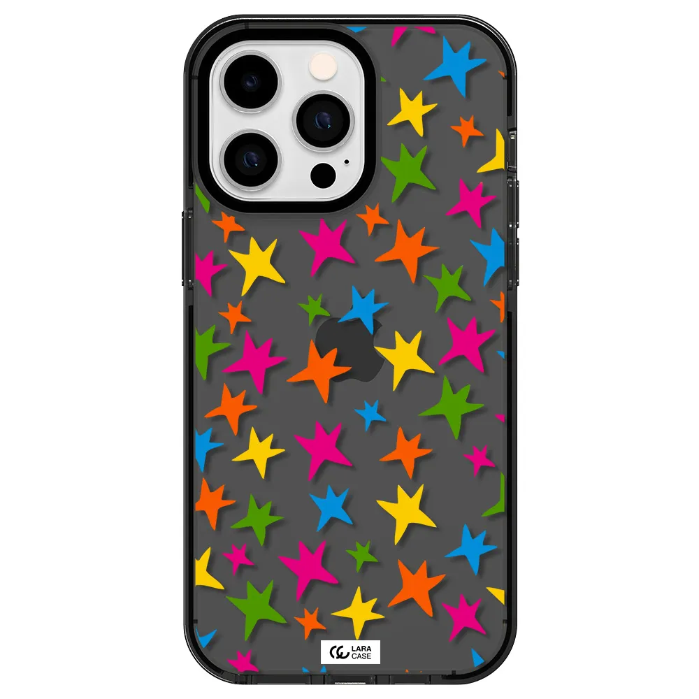 Colorful Stars Apple iPhone 15 Pro impact Smoke Black Case