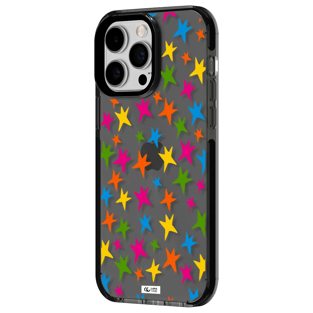 Colorful Stars Apple iPhone 15 Pro impact Smoke Black Case