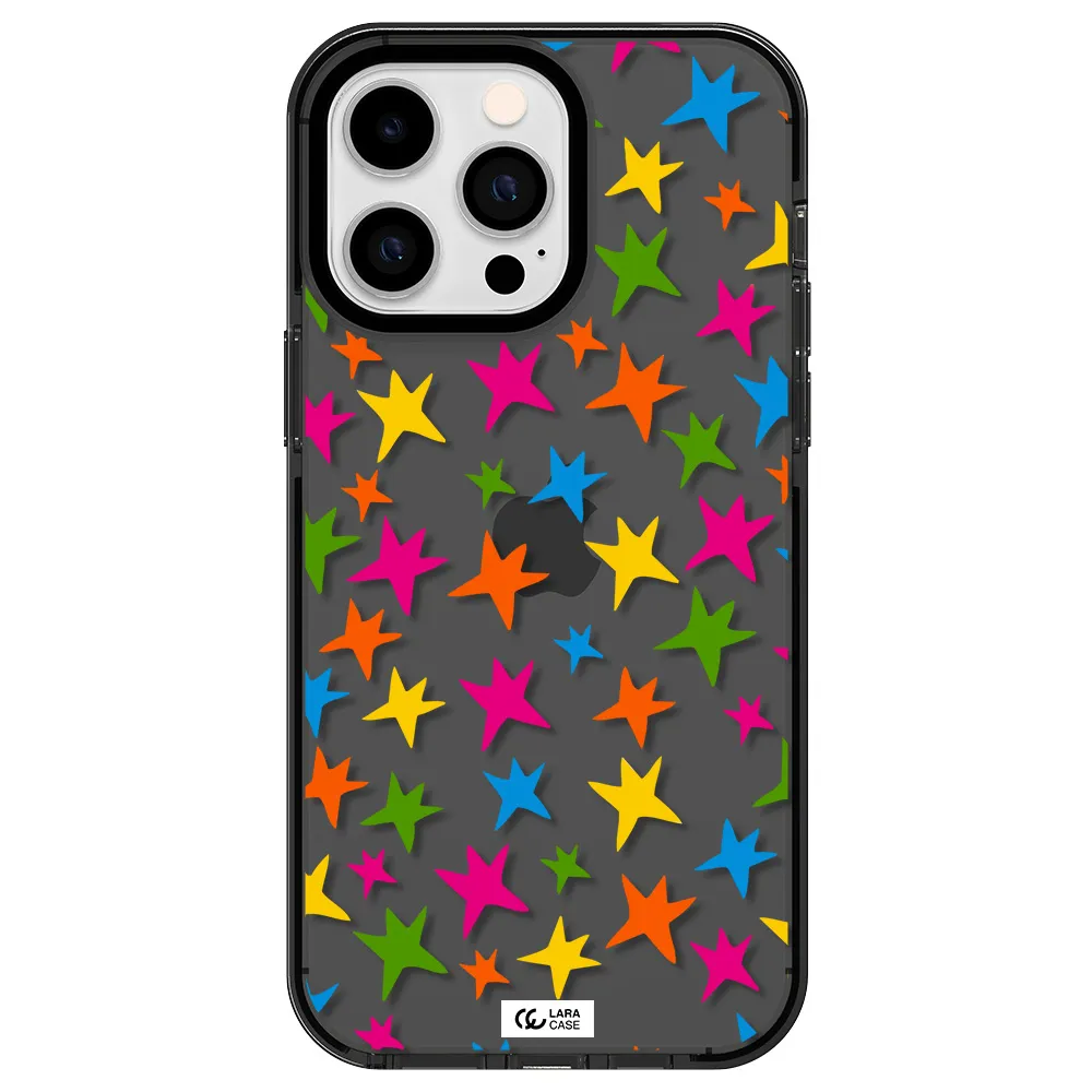 Colorful Stars Apple iPhone 15 Pro Max impact Smoke Black Case