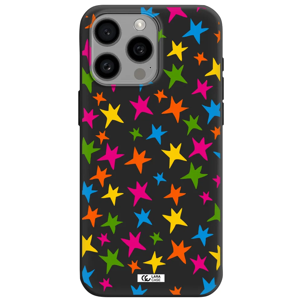 Colorful Stars Apple Iphone 15 Pro max Silicone black Case