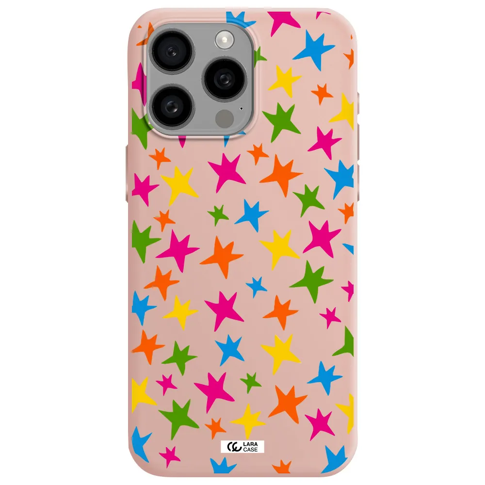 Colorful Stars Apple Iphone 15 Pro max Silicone pastel pink Case