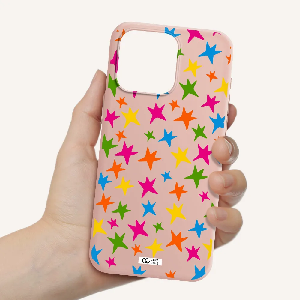 Colorful Stars Apple Iphone 15 Pro max Silicone pastel pink Case