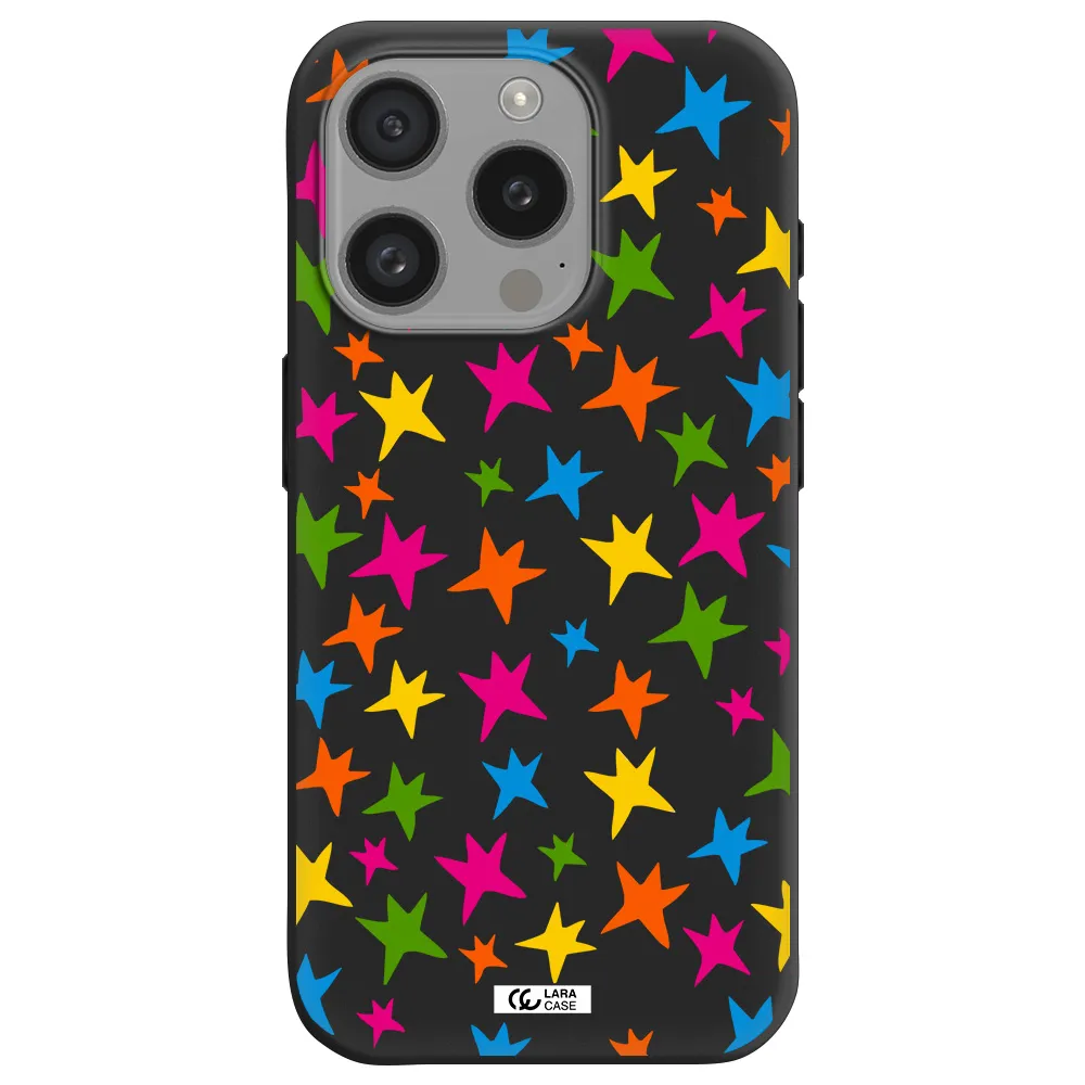 Colorful Stars Apple Iphone 15 Pro Silicone Black Case