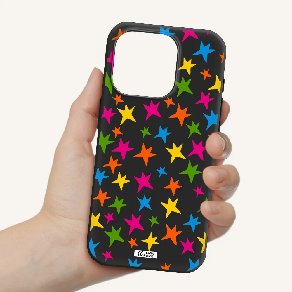 Colorful Stars Apple Iphone 15 Pro Silicone Black Case