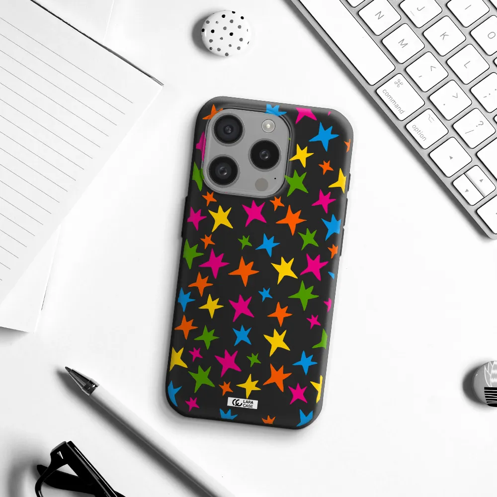 Colorful Stars Apple Iphone 15 Pro Silicone Black Case