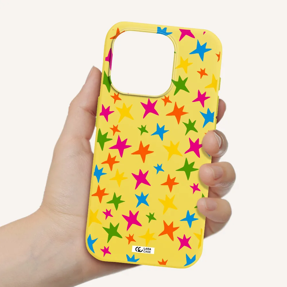 Colorful Stars Apple Iphone 15 Pro Silicone Canary Yellow Case