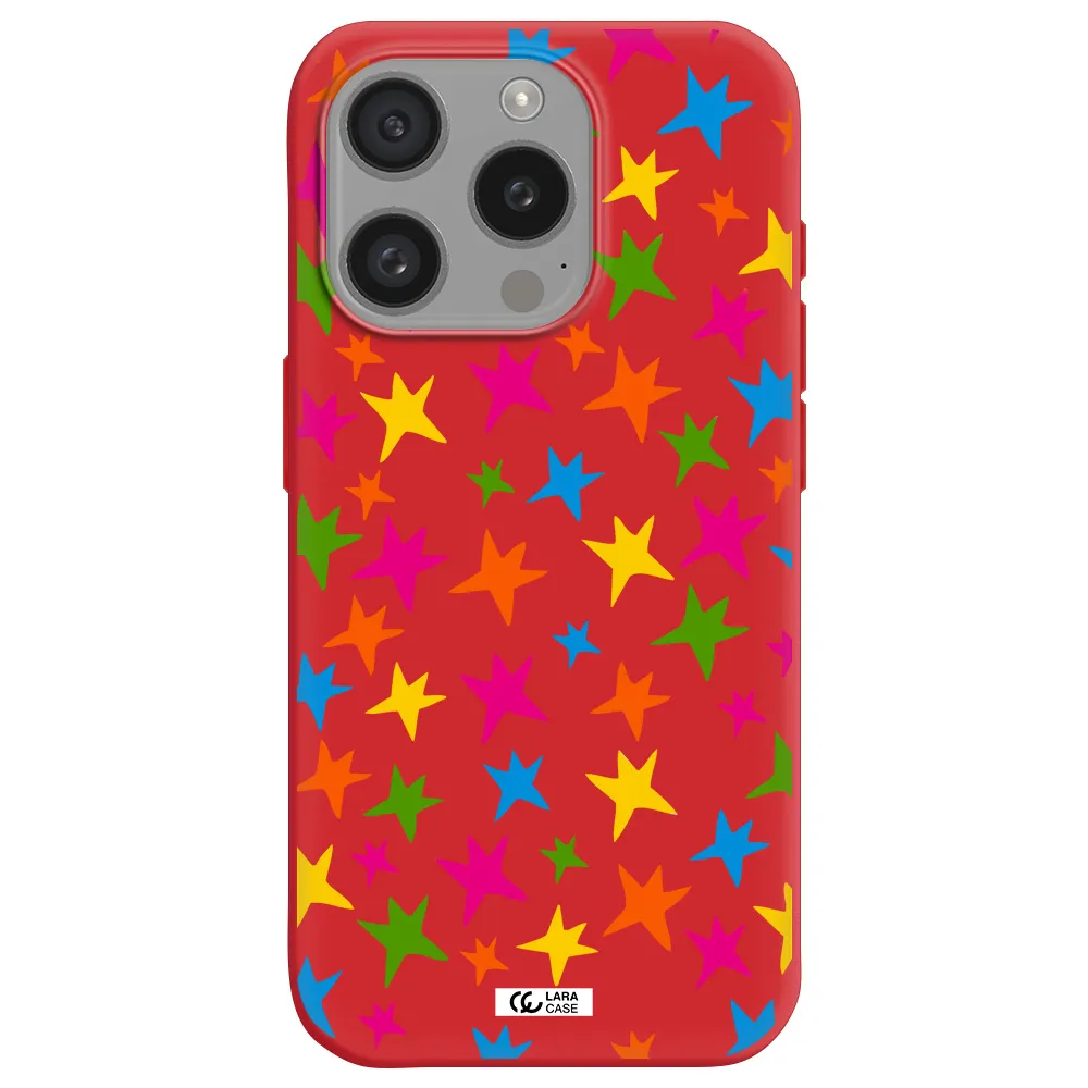 Colorful Stars Apple Iphone 15 Pro Silicone Imperial Red Case