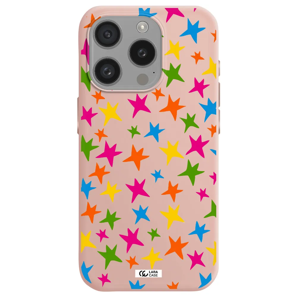 Colorful Stars Apple Iphone 15 Pro Silicone Pastel Pink Case