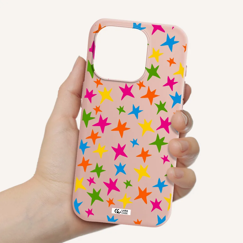 Colorful Stars Apple Iphone 15 Pro Silicone Pastel Pink Case