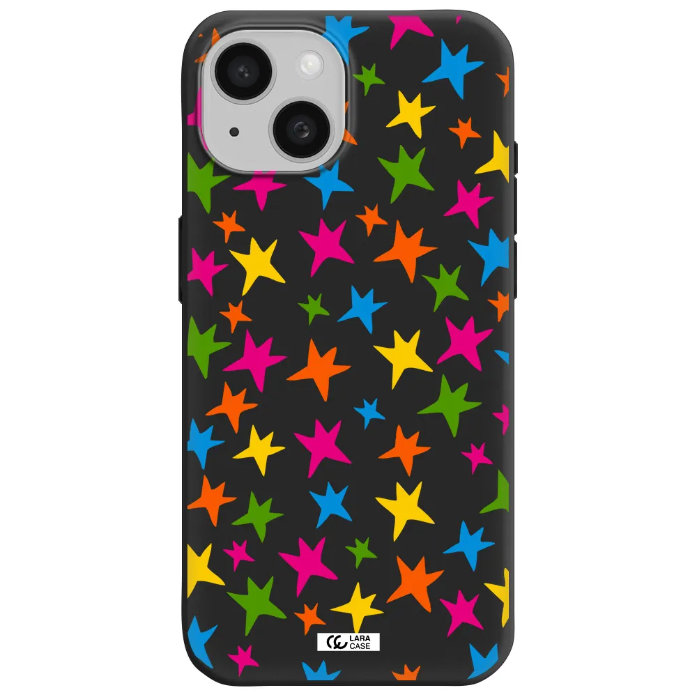 Colorful Stars Apple iPhone 15 Silicone black Case
