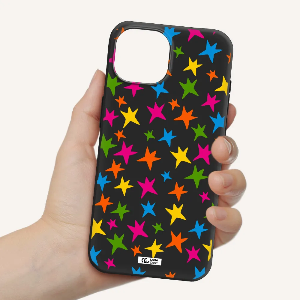 Colorful Stars Apple iPhone 15 Silicone black Case