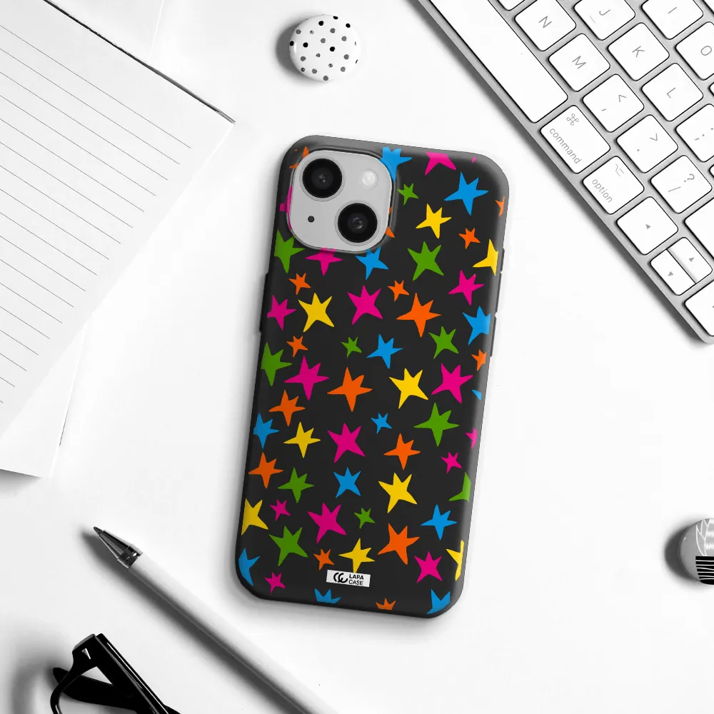 Colorful Stars Apple iPhone 15 Silicone black Case