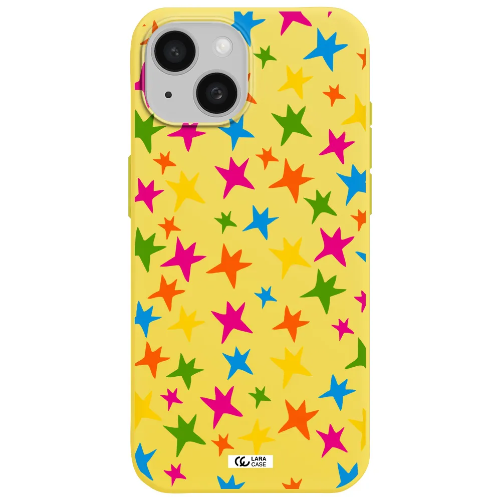 Colorful Stars Apple iPhone 15 Silicone canary yellow Case