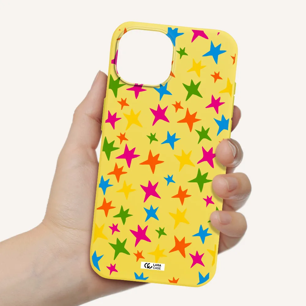 Colorful Stars Apple iPhone 15 Silicone canary yellow Case