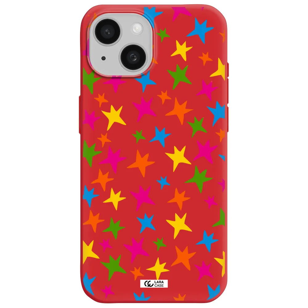Colorful Stars Apple Iphone 15 Silicone Imperial Red Case