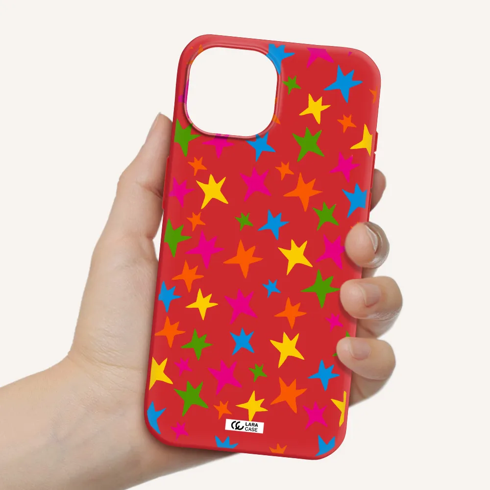Colorful Stars Apple Iphone 15 Silicone Imperial Red Case