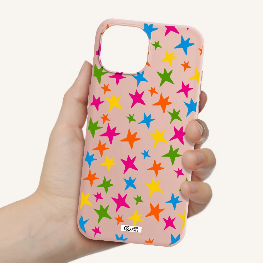 Colorful Stars Apple Iphone 15 Silicone Pastel Pink Case