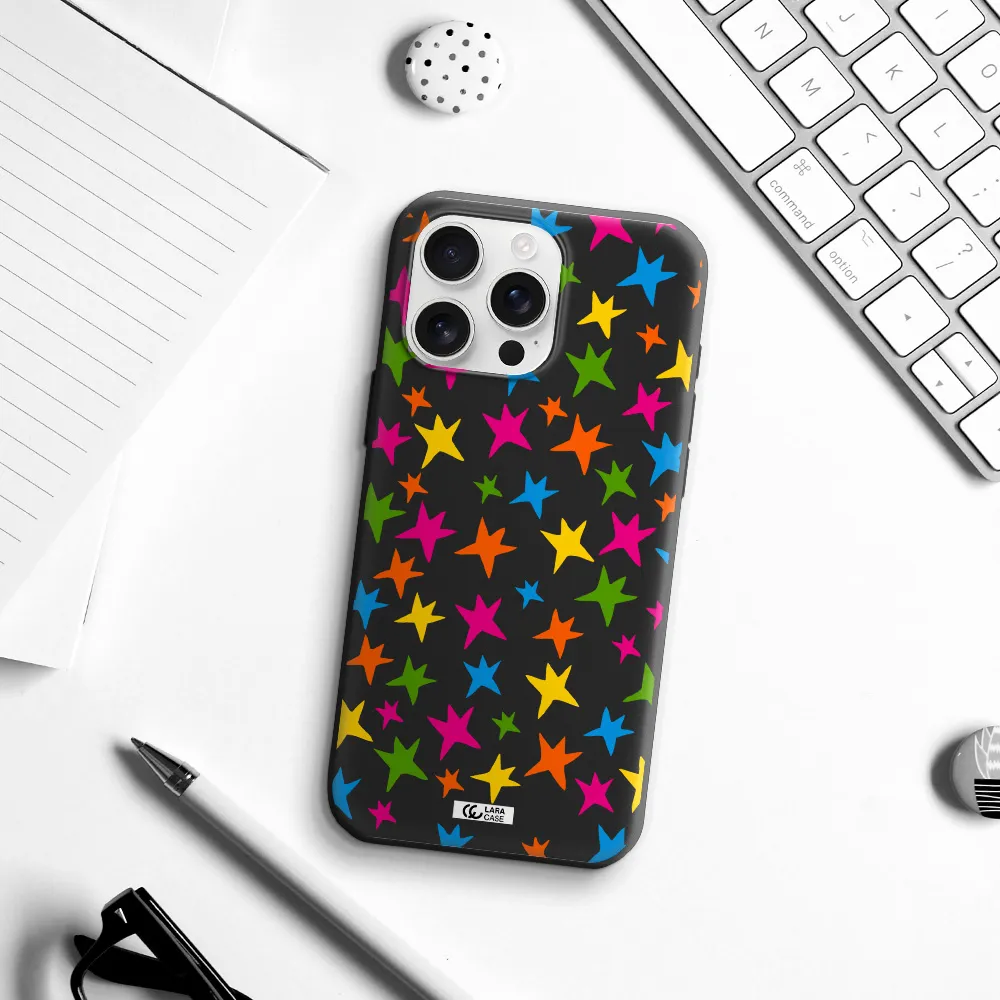 Colorful Stars Apple Iphone 16 Pro Max Silicone Black Case