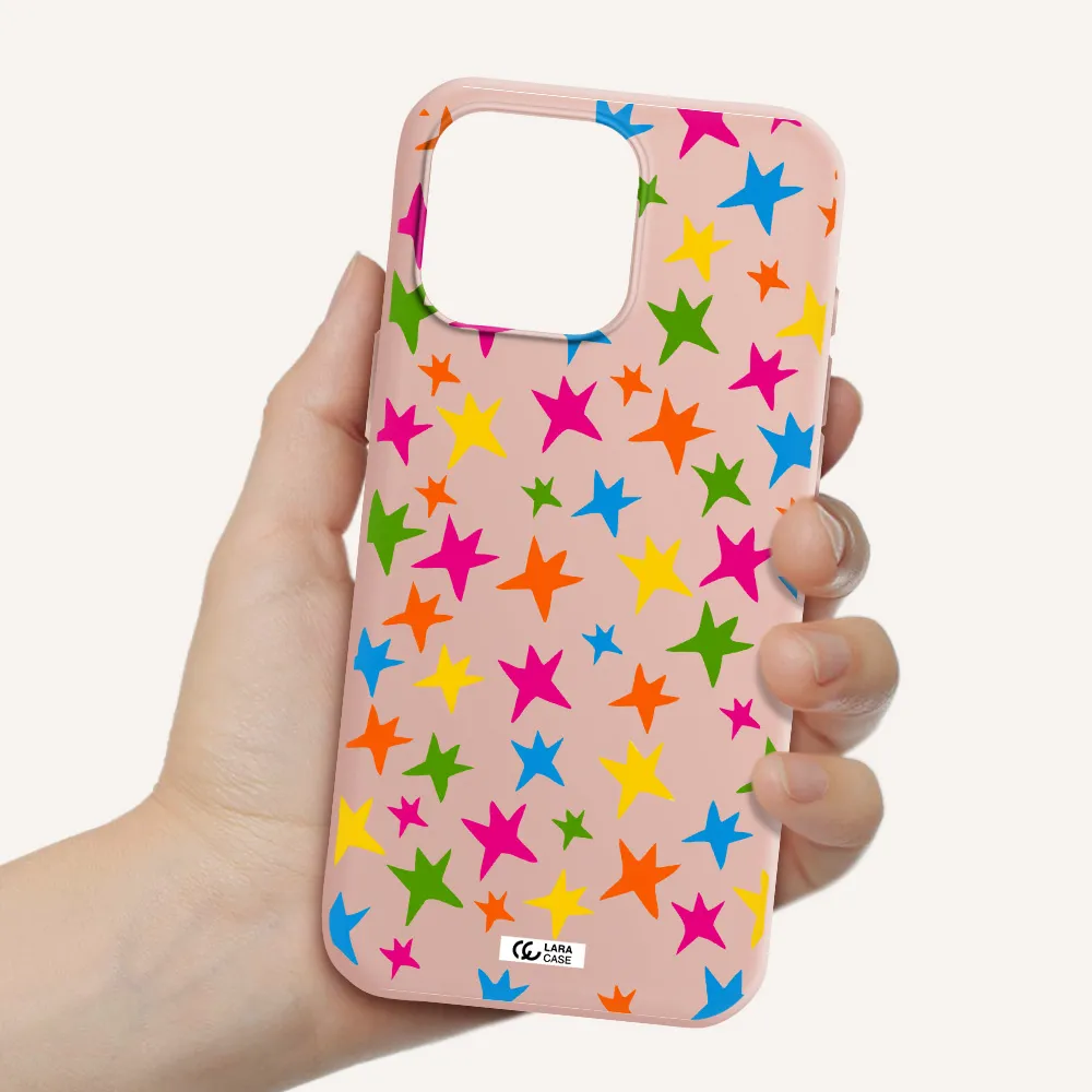 Colorful Stars Apple Iphone 16 Pro Max Silicone Pastel Pink Case