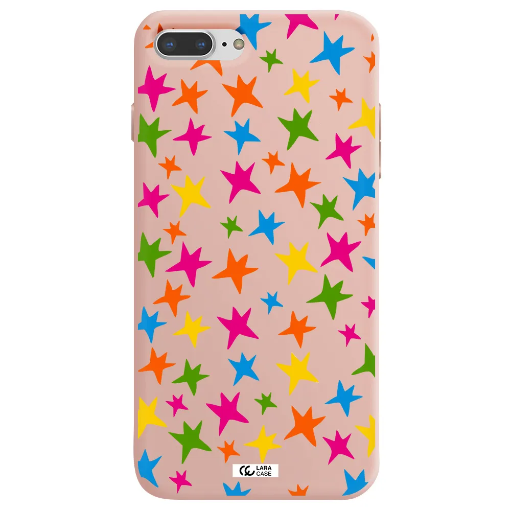 Colorful Stars Apple iPhone 8 plus Silicone pastel pink Case