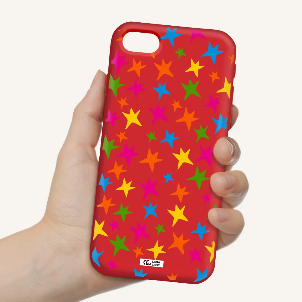 Colorful Stars Apple iPhone se 2020 Silicone Imperial Red Case