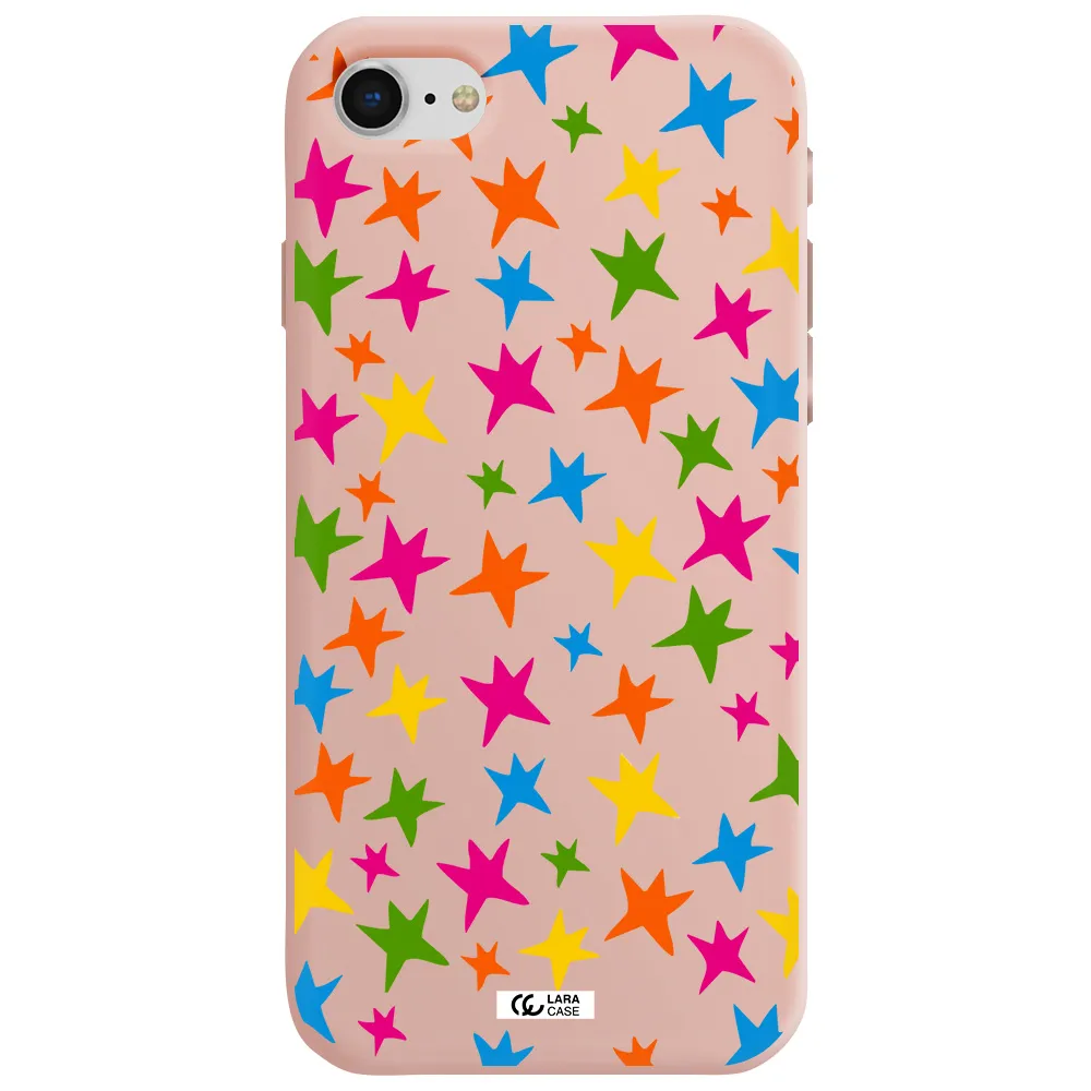Colorful Stars Apple iPhone se 2020 Silicone pastel pink Case