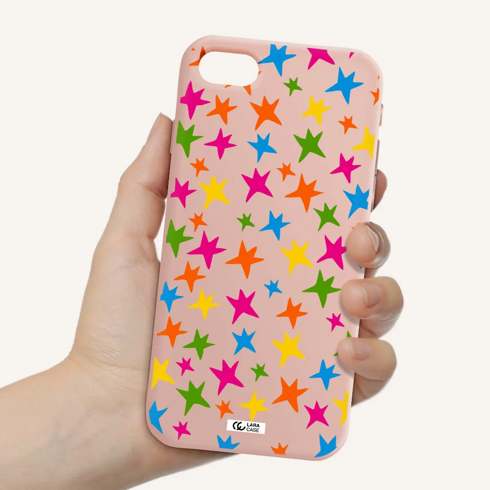 Colorful Stars Apple iPhone se 2020 Silicone pastel pink Case