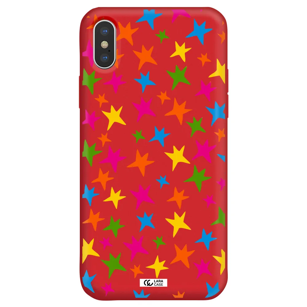 Colorful Stars Apple iPhone X Silicone Imperial Red Case