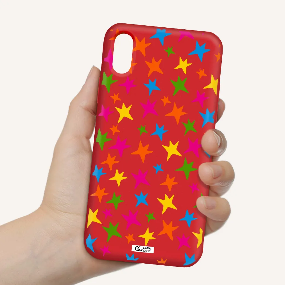 Colorful Stars Apple iPhone XS Silicone Imperial Red Case