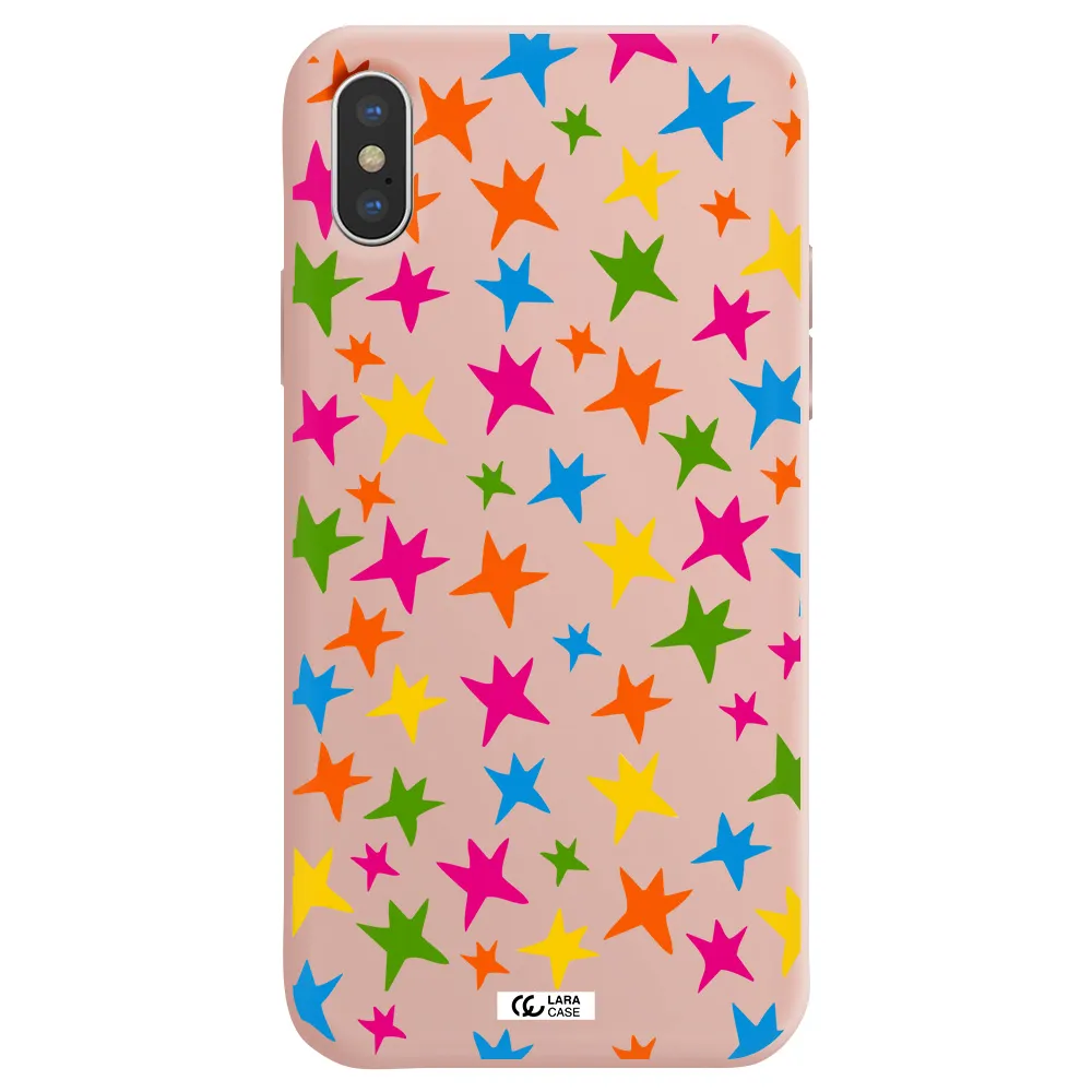 Colorful Stars Apple iPhone XS Silicone pastel pink Case