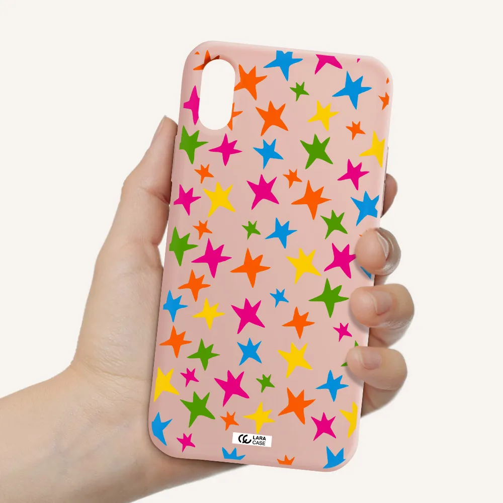 Colorful Stars Apple iPhone XS Silicone pastel pink Case