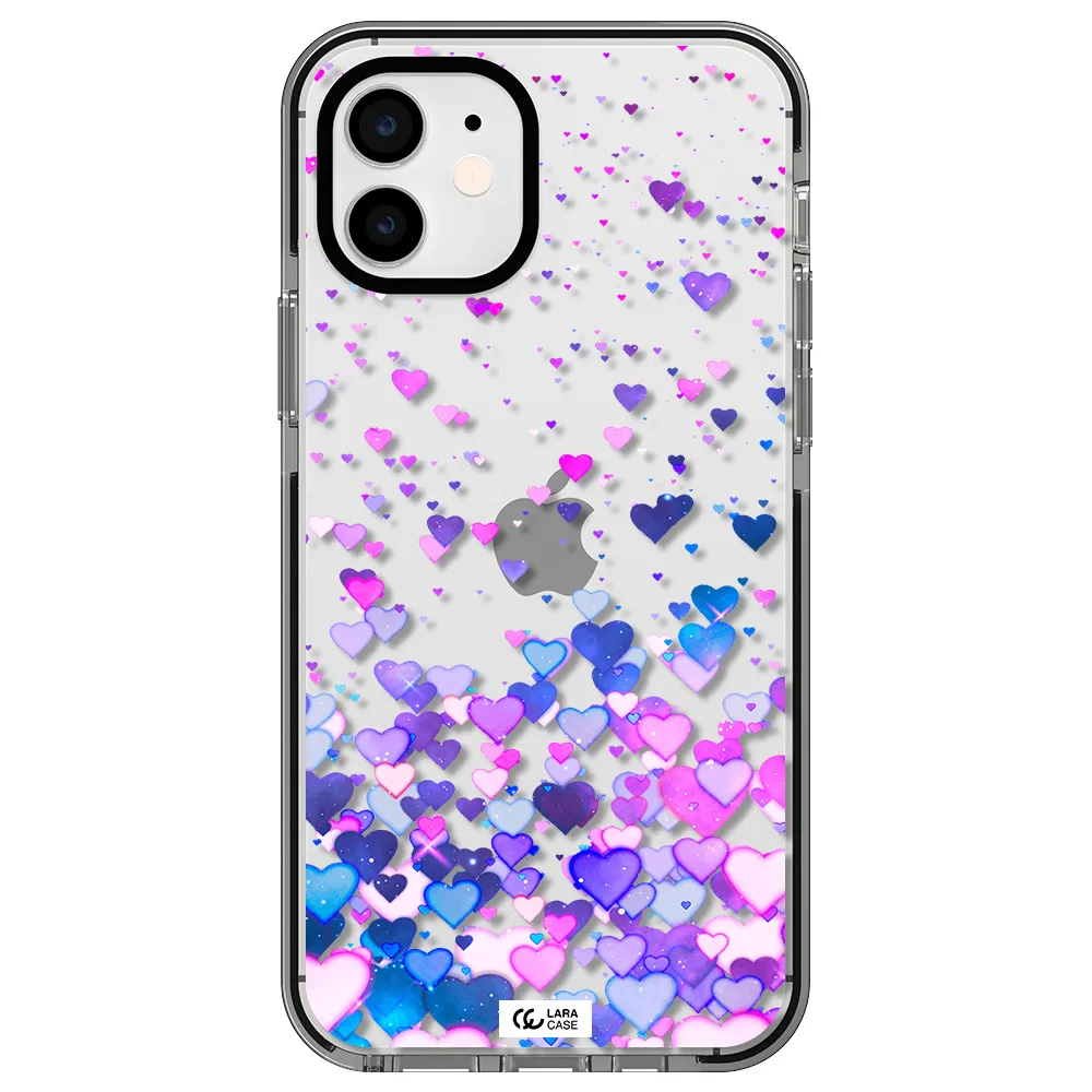 Watercolor Flying Hearts Apple iPhone 11 impact black border Case