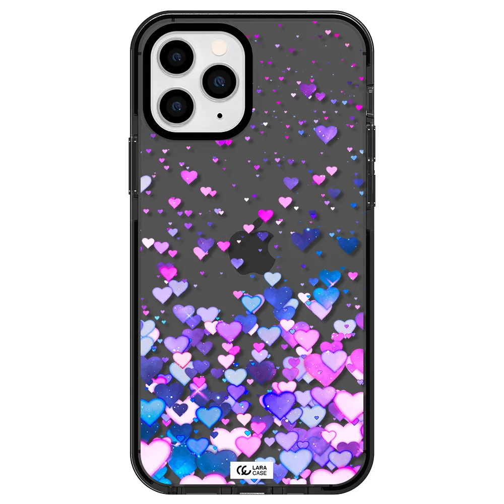 Watercolor Flying Hearts Apple iPhone 11 pro impact Smoke Black Case
