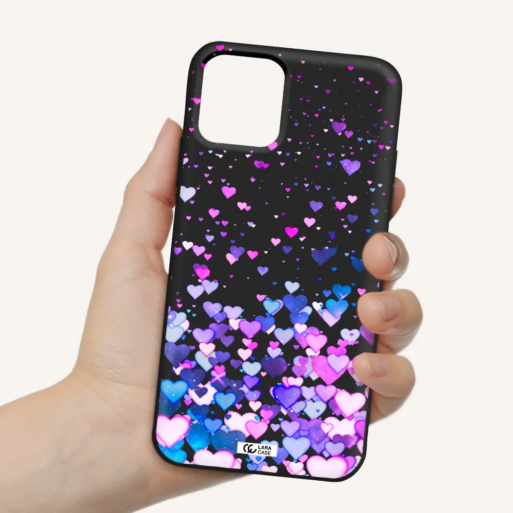 Watercolor Flying Hearts Apple iPhone 11 pro max Silicone black Case