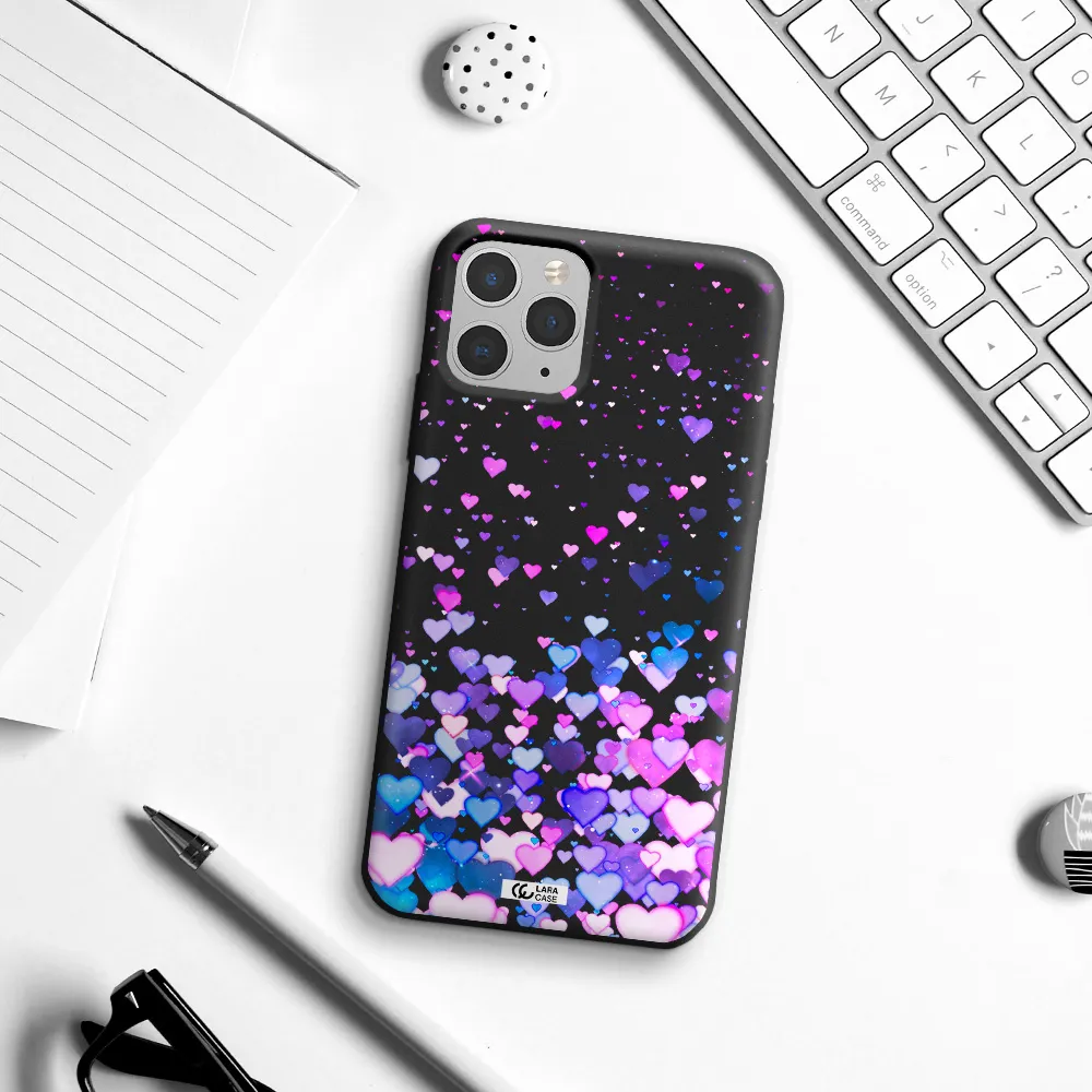 Watercolor Flying Hearts Apple iPhone 11 pro max Silicone black Case
