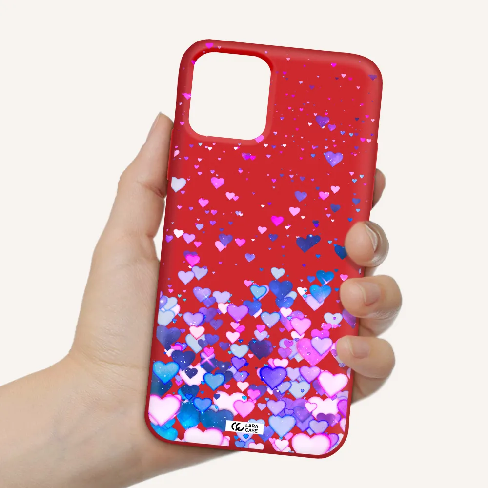 Watercolor Flying Hearts Apple iPhone 11 pro max Silicone Imperial Red Case