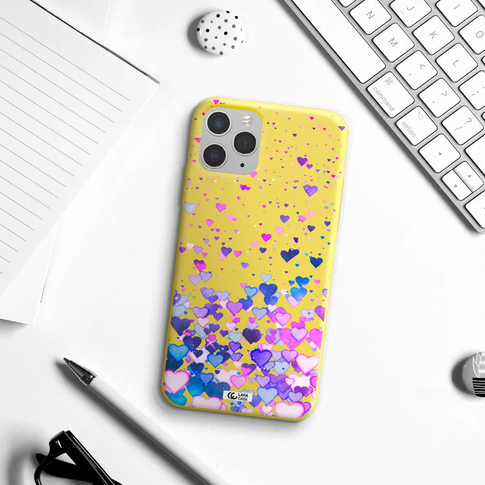 Watercolor Flying Hearts Apple iPhone 11 pro Silicone canary yellow Case
