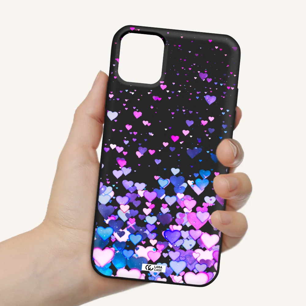 Watercolor Flying Hearts Apple iPhone 11 Silicone black Case