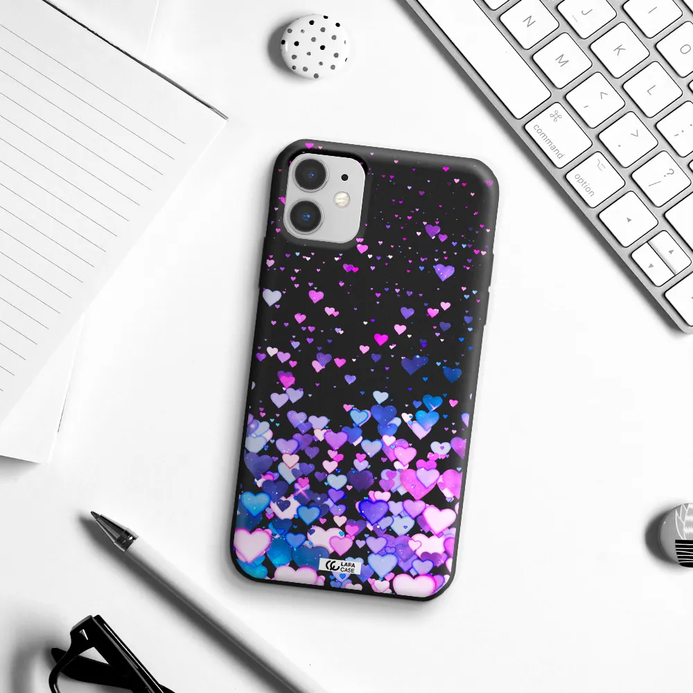Watercolor Flying Hearts Apple iPhone 11 Silicone black Case