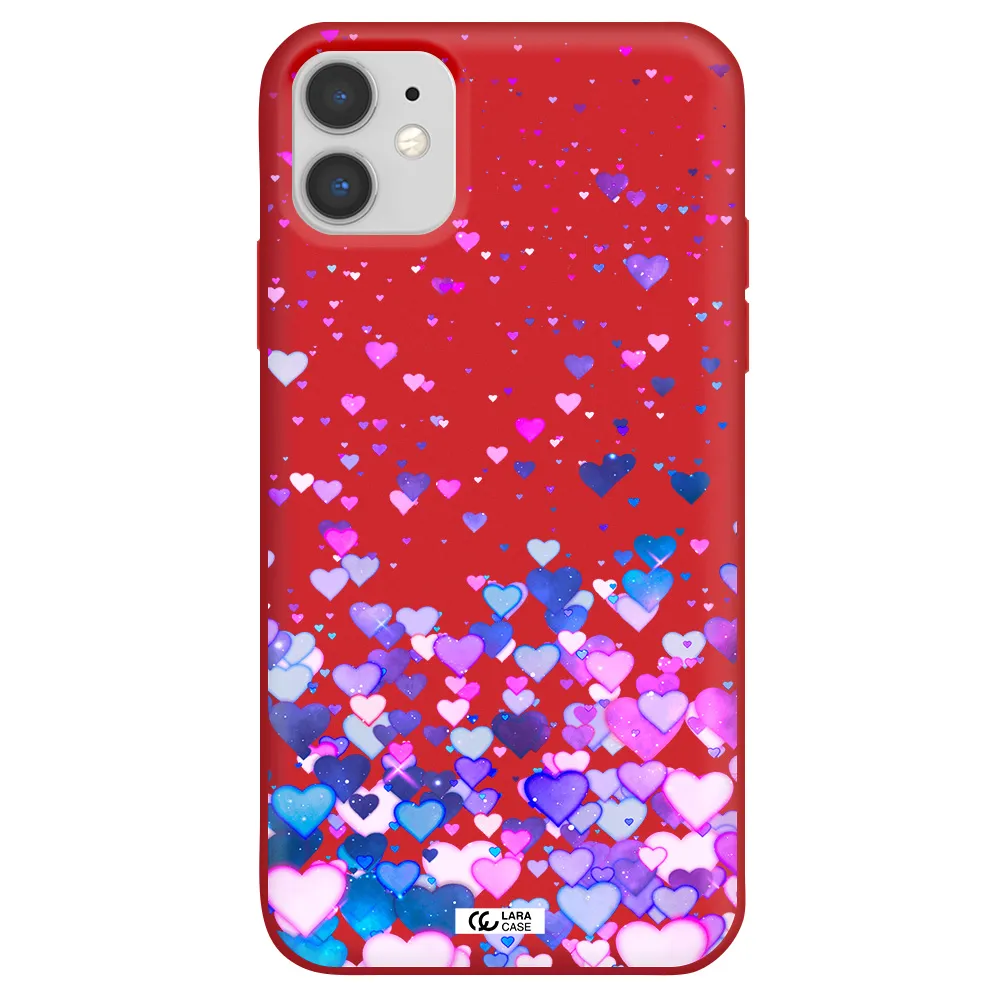 Watercolor Flying Hearts Apple iPhone 11 Silicone Imperial Red Case
