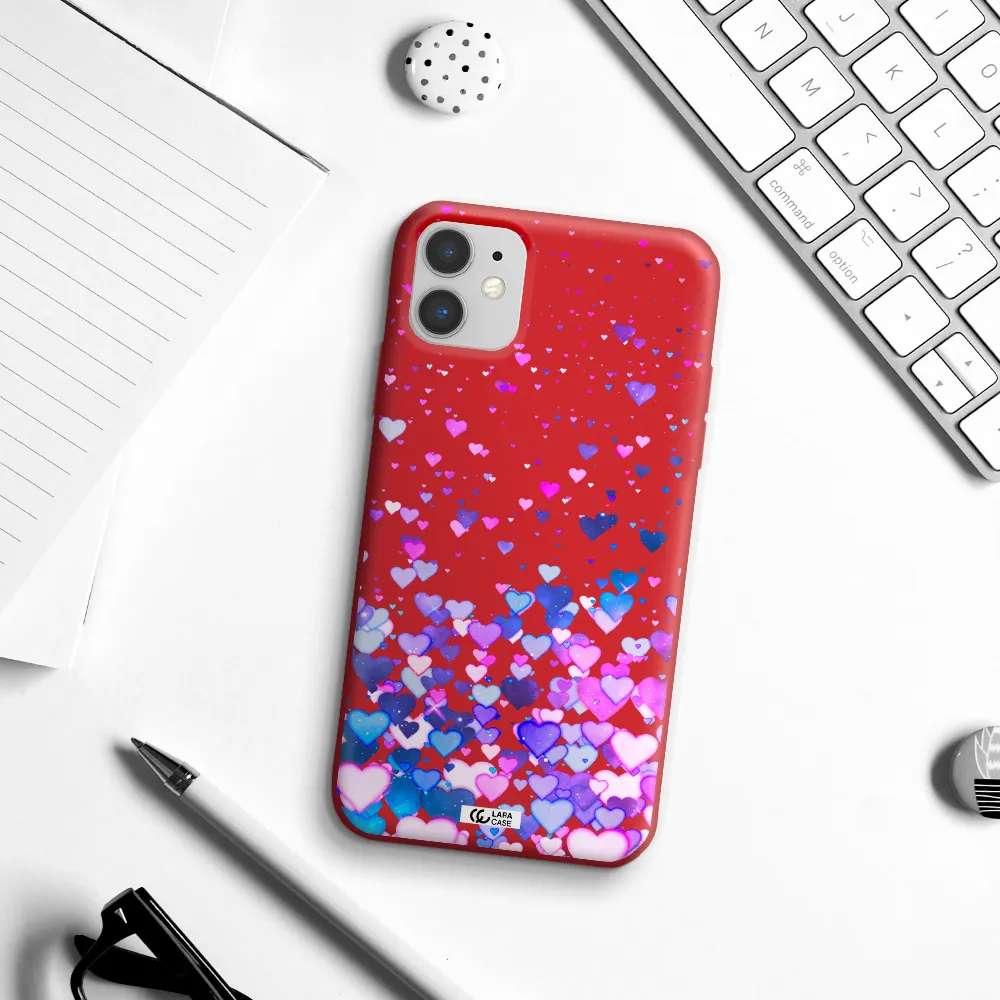 Watercolor Flying Hearts Apple iPhone 11 Silicone Imperial Red Case