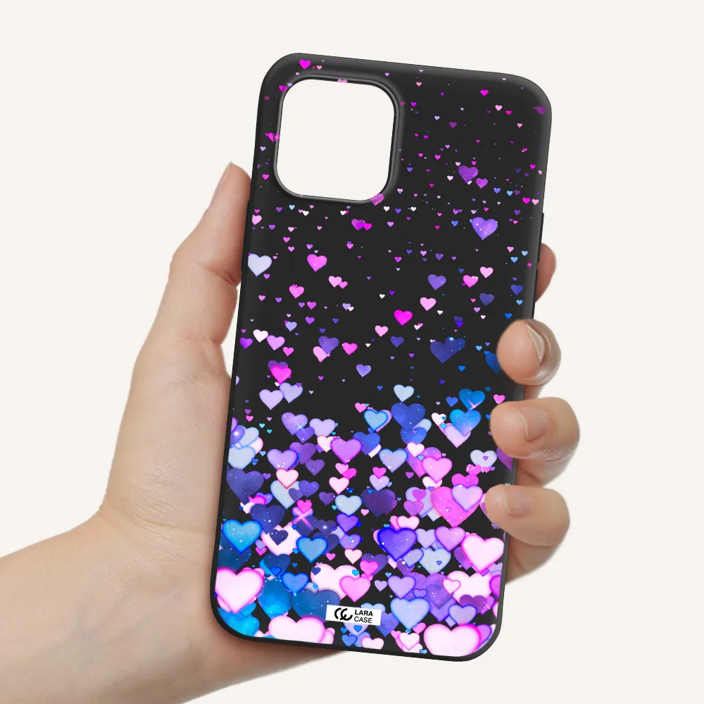 Watercolor Flying Hearts Apple iPhone 12 mini Silicone black Case