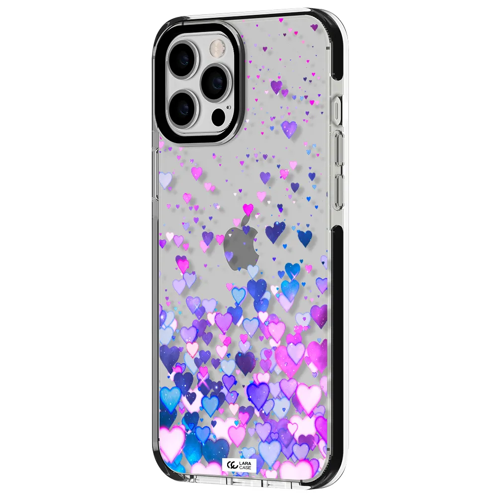 Watercolor Flying Hearts Apple iPhone 12 pro max impact black border Case