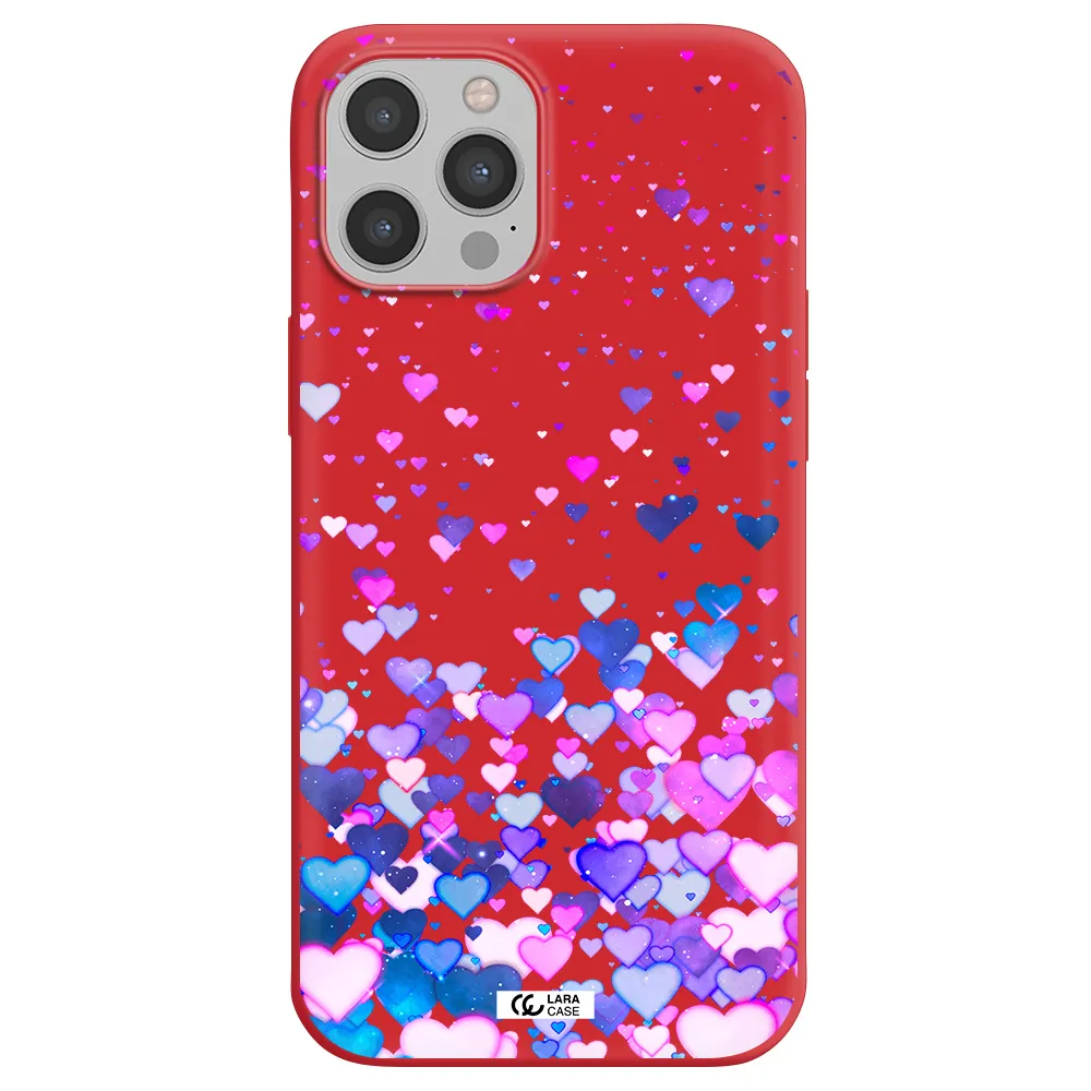 Watercolor Flying Hearts Apple iPhone 12 pro max Silicone Imperial Red Case