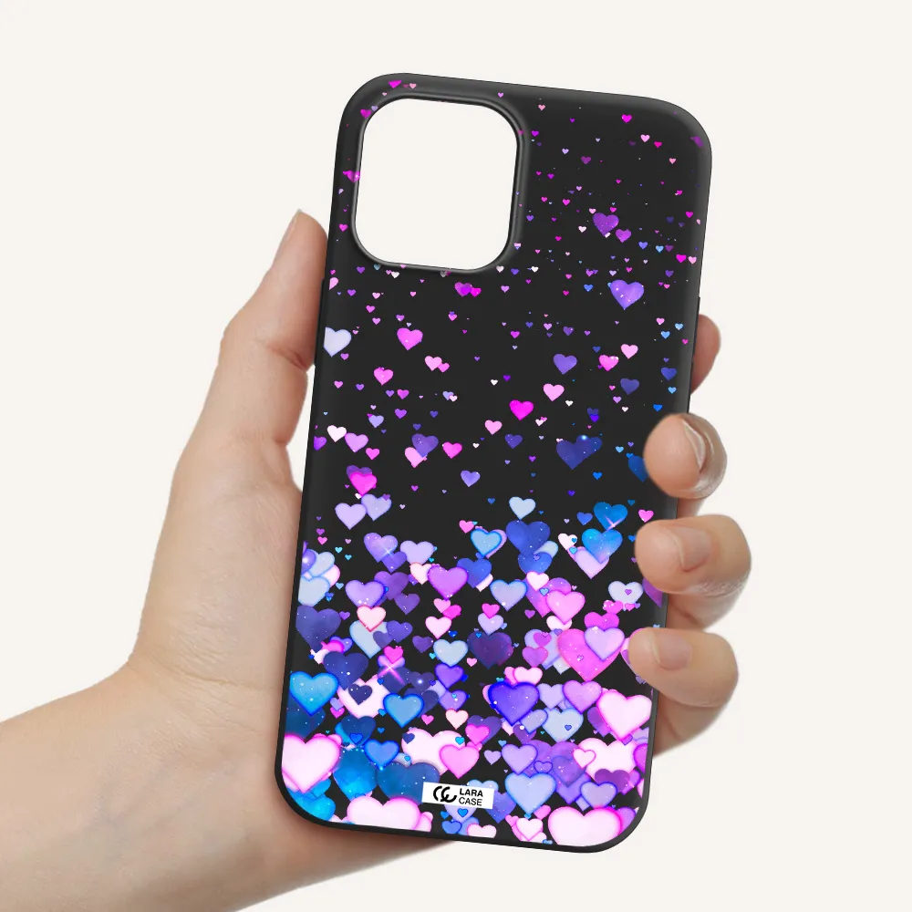 Watercolor Flying Hearts Apple iPhone 12 pro Silicone black Case