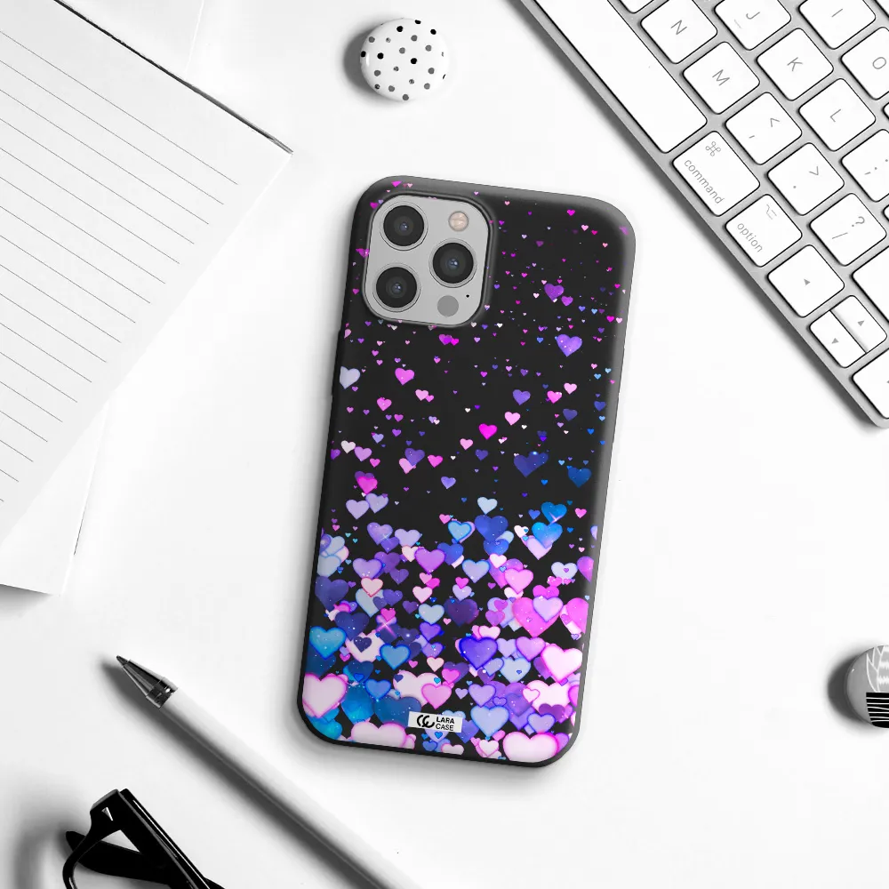 Watercolor Flying Hearts Apple iPhone 12 pro Silicone black Case