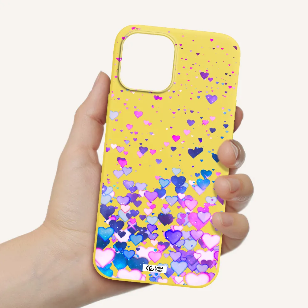 Watercolor Flying Hearts Apple iPhone 12 pro Silicone canary yellow Case