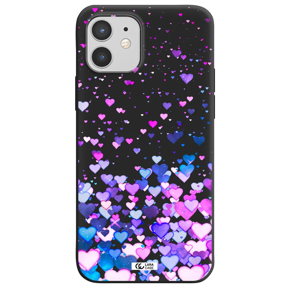 Watercolor Flying Hearts Apple iPhone 12 Silicone black Case