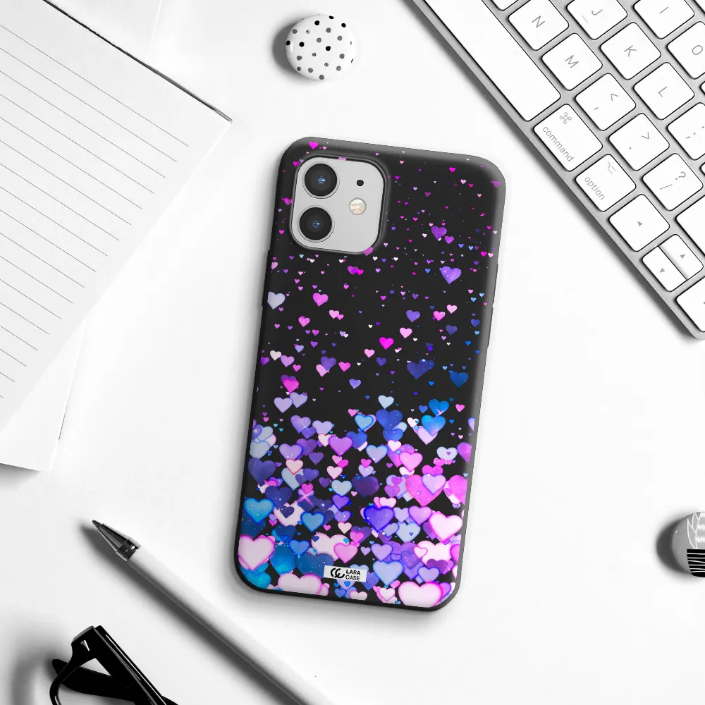Watercolor Flying Hearts Apple iPhone 12 Silicone black Case