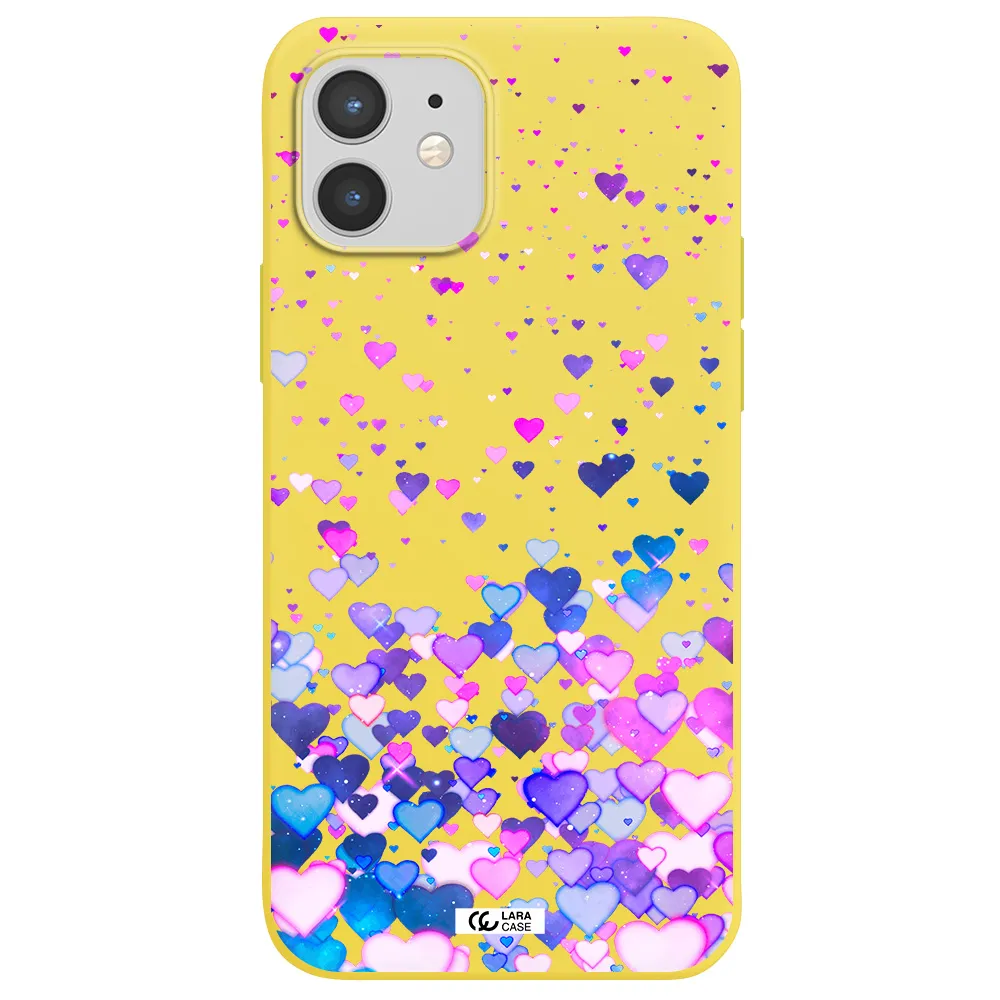 Watercolor Flying Hearts Apple iPhone 12 Silicone canary yellow Case
